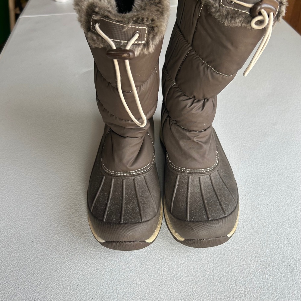L.L. Bean Girls Quilted Faux Fur Trim Winter Snow Boots Brown Size 2 - Picture 4 of 8